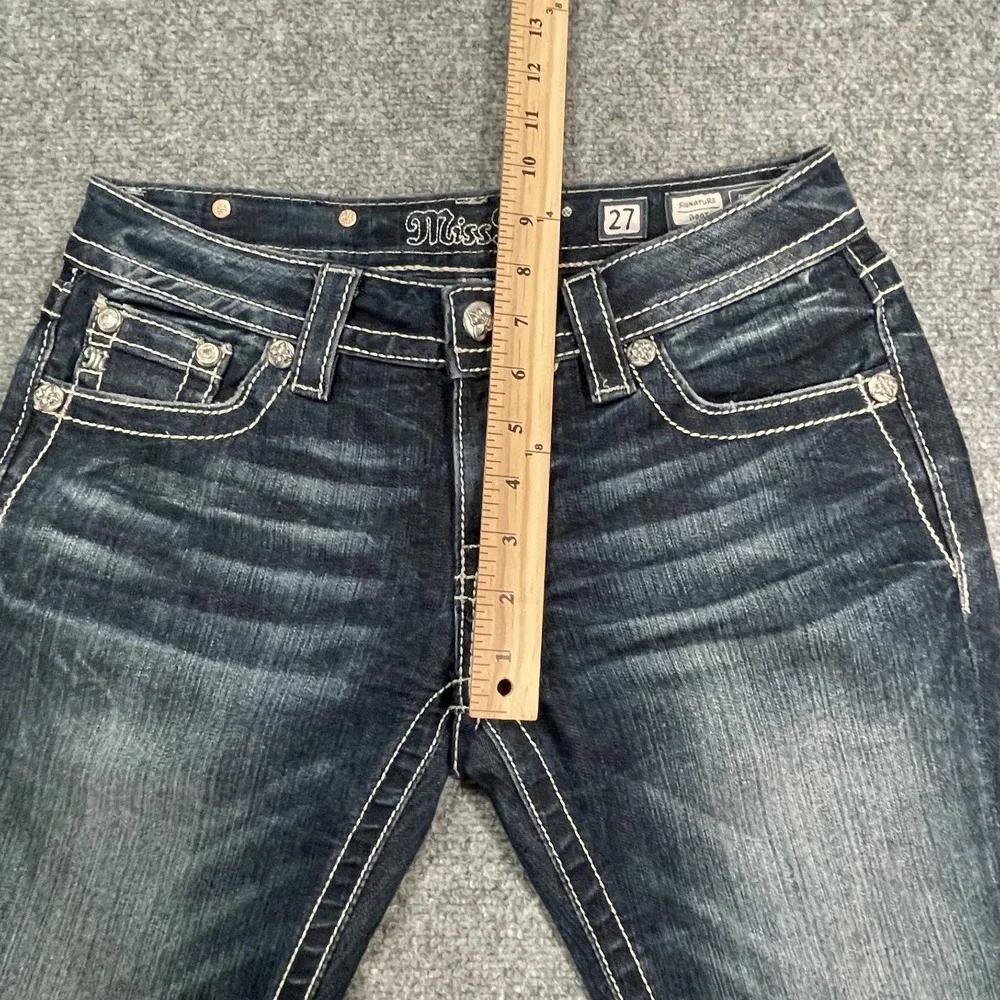 Miss Me Women's Bling Demin Embroidered Jeans Size 27 Embellished Peace Groovy - Picture 11 of 16